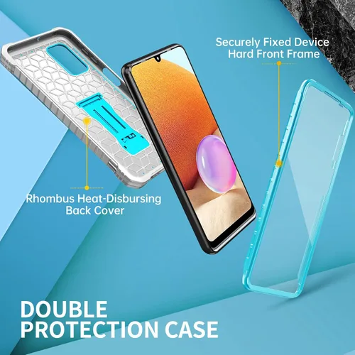 Vista 6 de FITO Funda para Samsung Galaxy A32 5G, doble capa a prueba de golpes resistente para teléfono Samsung A32 5G con protector de pantalla, soporte Azul