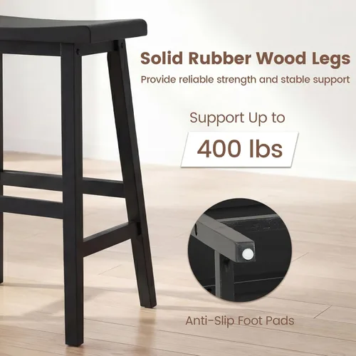 Vista 5 de COSTWAY Juego de 2 taburetes de madera maciza, sillas de mostrador sin respaldo de 24 pulgadas de altura con reposapiés, taburetes de madera