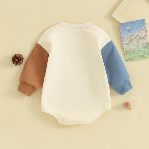 Vista 44 de Mameluco de manga larga con bloques de color para bebé, niño, niña, con bolsillo, cuello redondo, sudadera básica para otoño e invierno