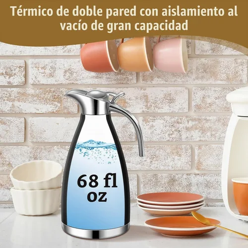 Vista 5 de Uiifan 2 Piezas Jarras Térmicas de Café de 68 oz, Jarra de Café Aislada de Acero Inoxidable para Líquidos Calientes, Olla Térmica al Vacío Negro
