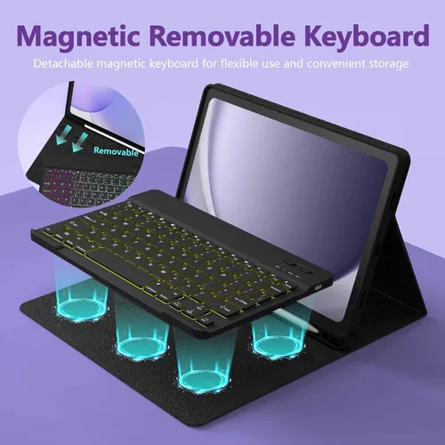 Vista 5 de Funda de teclado para Samsung Galaxy Tab S6 Lite de 10.4 pulgadas (SM-P620/P625/P613/P619/P615/P610), funda para tableta con retroiluminación de 7