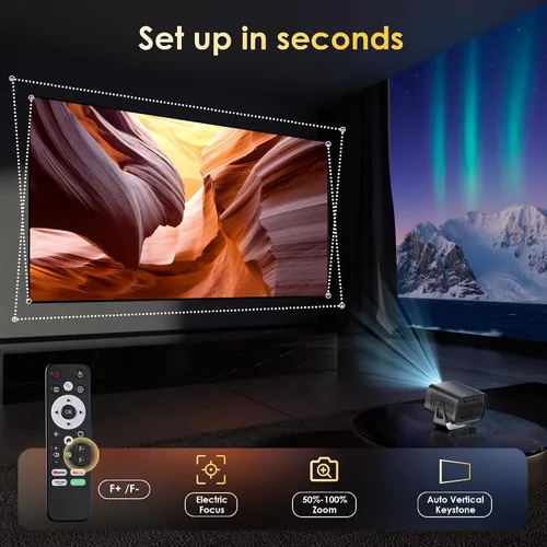 Vista 9 de Proyector con WiFi y Bluetooth, enfoque eléctrico y Keystone vertical, soporte HD 4K de 1080P, proyector inteligente con aplicaciones de transmisión