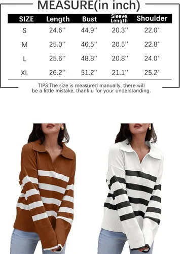 Vista 6 de LILLUSORY Suéteres de moda a rayas para mujer, con cuello de gran tamaño, túnica de punto