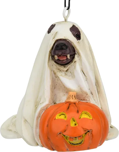 Vista 5 de Tree Buddees Lindo perro vestido como fantasma con calabaza adorno de Halloween