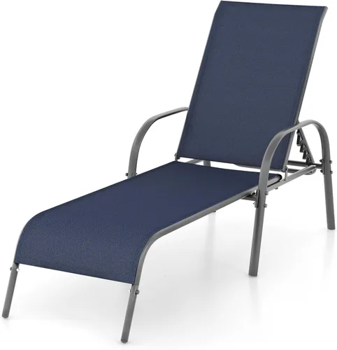 Vista 16 de Giantex Silla de Salón para Patio, Tumbona para Exteriores con Respaldo de 5 Posiciones Ajustables, Marco de Acero Resistente, Sillón Reclinable