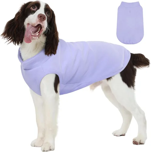 Vista 7 de FUAMEY Chaleco de forro polar para perros pequeños, sudaderas cálidas y elásticas para perros con agujero para correa, suéter suave de cuello alto