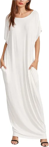 Vista 8 de Verdusa Vestido largo holgado de manga corta con bolsillos para mujer #1 Negro