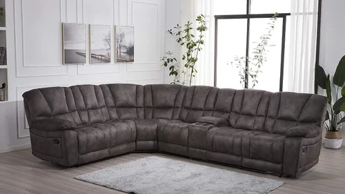 Vista 3 de Betsy Furniture Sofá seccional reclinable de microfibra grande para sala de estar en gris 8019 [izquierda o derecha]