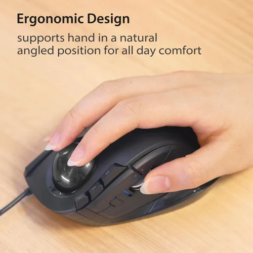 Vista 3 de ELECOM Ratón DEFT Trackball, con cable, control de dedos, función de 8 botones con seguimiento suave, diseño ergonómico, Windows11, macOS (M-DT2URBK)