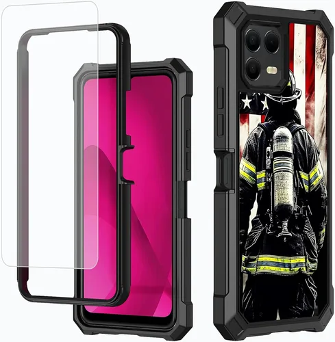Vista 41 de Funda para T-Mobile Revvl 7 de 6.6 pulgadas con protector de pantalla, policarbonato duro de doble capa resistente y TPU suave a prueba de golpes