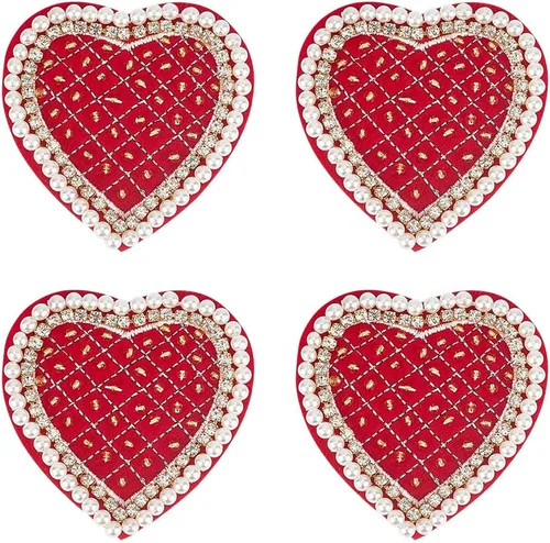 Vista 8 de INFUNLY 4 parches de cuentas de diamantes de imitación de ojo de corazón de 4.1 x 2.9 pulgadas, parches para coser en forma de corazón, hechos a