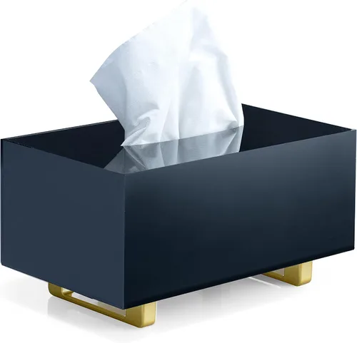 Vista 5 de YoBa Caja de pañuelos de acrílico negro grueso, dispensador cuadrado de caja de pañuelos con patas de aluminio chapado en oro para baño, cocina