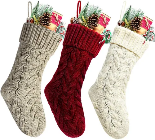 Vista 8 de Medias de Navidad, 18 pulgadas, calcetines de punto trenzado azul para decoración de Navidad, paquete de 2