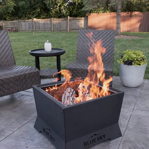 Vista 13 de Blue Sky Outdoor Living Fogata cuadrada de acero sin humo para patio, recogedor de cenizas extraíble, color negro