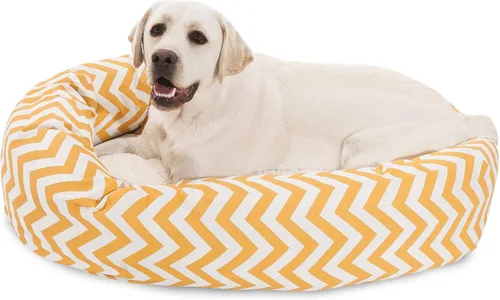 Vista 15 de Cama para perro de 24 pulgadas, color negro Chevron Sherpa Bagel