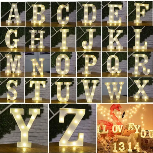 Vista 2 de anso Letras LED del alfabeto con números iluminados, letras de plástico blanco, decoración de pie de la A a la Z 0 ~ 9 (rosa corazón)