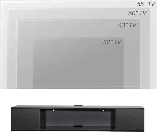 Vista 3 de FITUEYES Soporte de TV flotante negro, centro de entretenimiento montado en la pared, almacenamiento de madera, estante de consola multimedia debajo