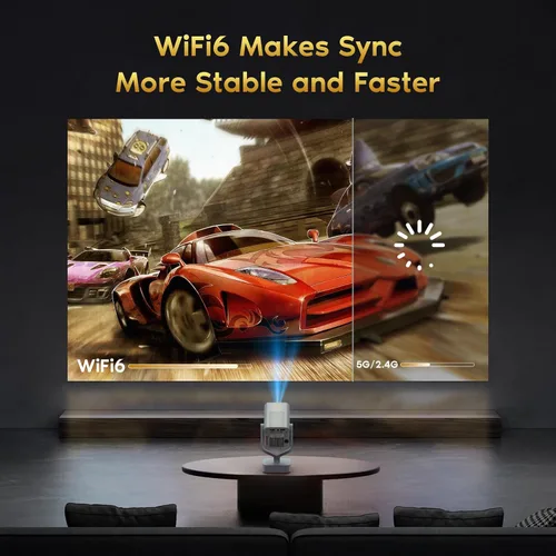 Vista 5 de Mini proyector portátil con WiFi 6 y Bluetooth 5.2 Android, soporte 1080P 4K con aplicaciones integradas, 200 lúmenes ANSI, corrección Keystone