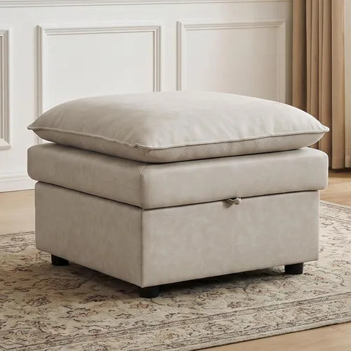 Vista 19 de Otomana cuadrada grande de 27 pulgadas con almacenamiento, reposapiés tapizado moderno con patas antideslizantes para sofá, mesa de café, sala