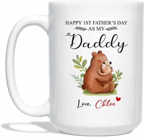 Vista 10 de Marco de fotos personalizado para niños, taza de café de regalo para papá y papá, taza de café blanca con texto en inglés "Dad We Love You", taza