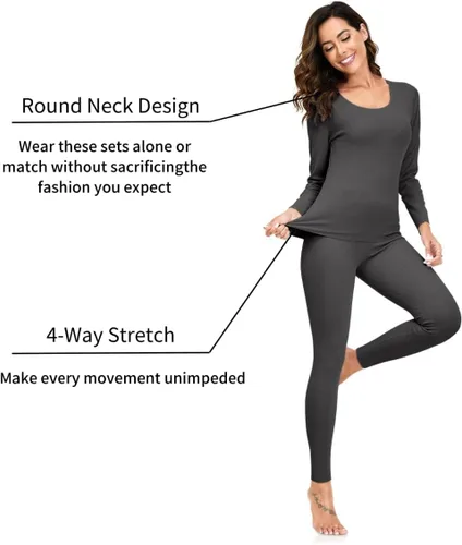 Vista 2 de YRW Ropa interior térmica para mujer, conjunto de pijama largo con forro polar, capa base suave, tallas S-XXL