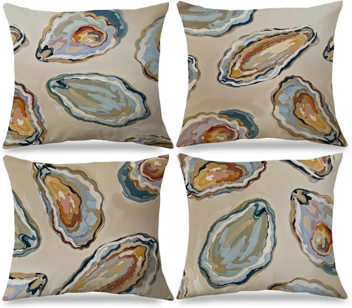 Vista 17 de Fundas de almohada costeras de langosta, fundas de almohada náuticas de langosta roja de Nueva Inglaterra con rayas azules y blancas para casa