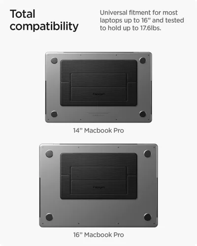 Vista 2 de Spigen Soporte plegable delgado para laptop, portátil, ergonómico, elevador de ángulo, antideslizante, compatible con MacBook Neo, MacBook Air