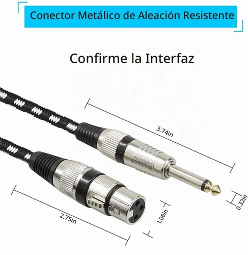 Vista 5 de Cable de micrófono XLR hembra a cables TS de 1/4 de pulgada, cable TS a XLR XLR hembra a TS macho desequilibrado, conectores chapados en oro - 6