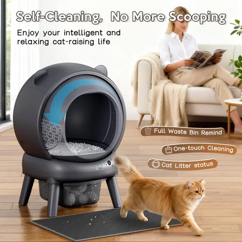 Vista 8 de Caja de arena automática, caja de arena autolimpiante con control de aplicación, gran capacidad para múltiples gatos, control de ruido y olor