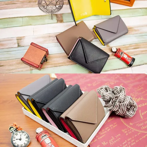 Vista 2 de MALTA Cuero auténtico Trifold Mini Billetera para las mujeres Monedero Titular de la tarjeta compacto dos tonos