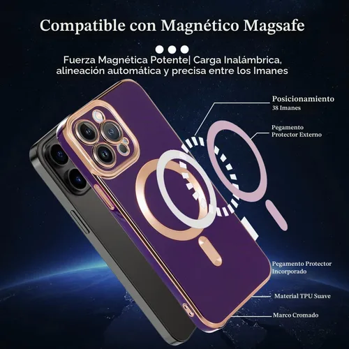 Vista 2 de Funda compatible con iPhone 13 Pro Max, compatible con protector de cámara MagSafe, borde dorado, TPU suave a prueba de golpes, para iPhone 13 Pro