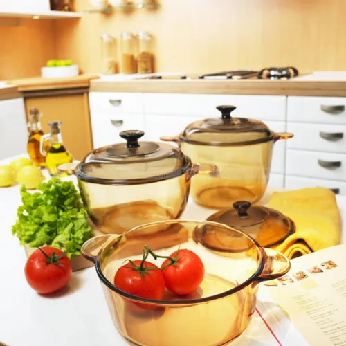 Vista 2 de Visions Juego de ollas de cocina de 6 piezas con cubiertas de vidrio, ámbar