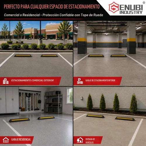 Vista 7 de Tope de estacionamiento para vehículo de garaje, resistente, de goma resistente con rayas reflectantes amarillas para automóvil, camionetas