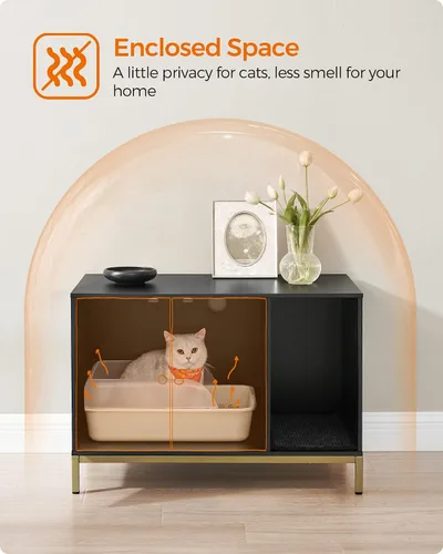 Vista 3 de Feandrea UPCL007B01 - Armario con caja de arena oculta para gatos, mueble moderno de caja de arena con tapete para rascar, patas altas, casa