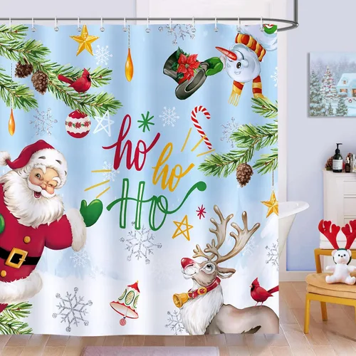 Vista 8 de Bonhause Cortina de Ducha de Árbol de Navidad Cajas de Regalo de Árbol de Navidad Noche Milagrosa Cortina de Baño Decorativa 72 x 72 Pulgadas Tela