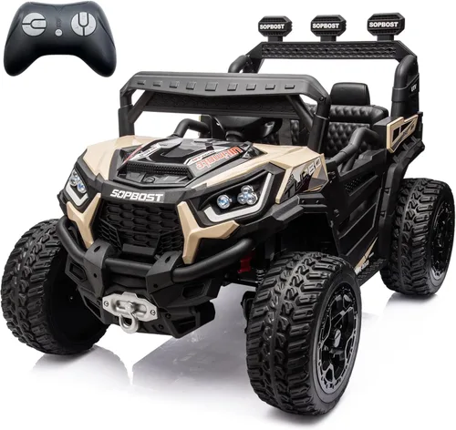 Vista 10 de Sopbost vehículo utilitario 24 V premium 4x4 con control remoto para niños, camión eléctrico todoterreno con neumáticos de goma EVA, cambio entre