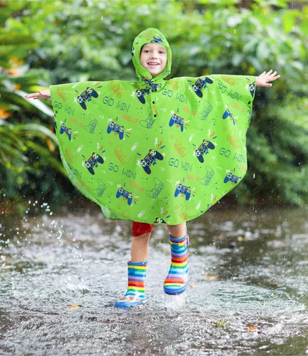 Vista 2 de WAWSAM Poncho de Lluvia Ligero para Niños Reutilizable Impermeable para Niños Pequeños Chaqueta de Lluvia