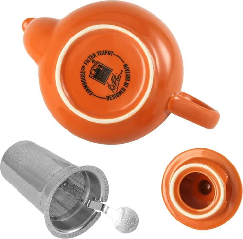 Vista 4 de London Pottery Tetera Farmhouse con infusor, cerámica, naranja, 2 tazas (20.3 fl oz)