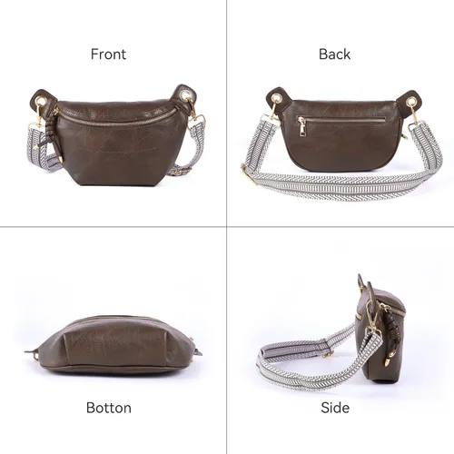 Vista 3 de Riñoneras para mujer, bolsos cruzados de moda, bolsos de pecho, bolso de cinturón con 2 correas ajustables, Marrón oscuro, Classic