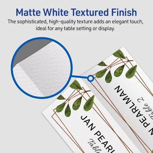 Vista 4 de Avery – Tarjetas de lugar con relieve, color blanco. 1.43 x 3.75 pulgadas., Blanco
