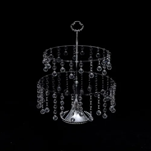 Vista 6 de Juego de 4 soportes redondos para cupcakes con colgantes de cristal, pedestal, exhibición, plato, soportes y bandejas, platos de metal para boda