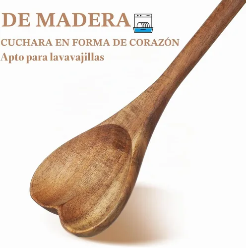 Vista 2 de UPKOCH Cuchara de madera en forma de corazón, cuchara de amor de mango largo para aperitivo, servir, mezclar, utensilio de cocina para embutidos