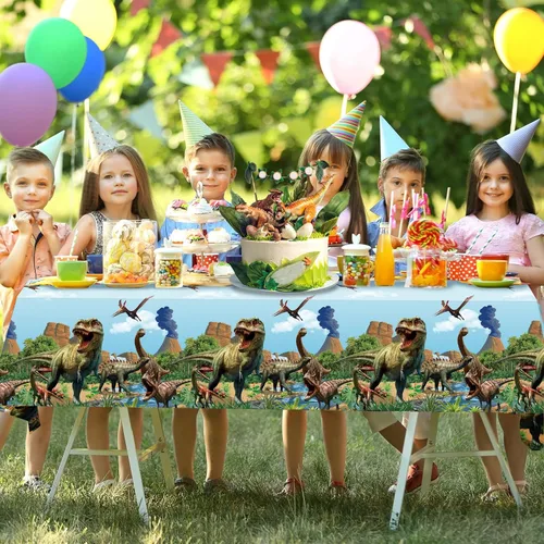 Vista 7 de Tiamon 3 Piezas Manteles de Dinosaurio Cubiertas de Mesa para Fiestas de Dinosaurio Manteles de Plástico para Niños Adultos Suministros para Fiestas