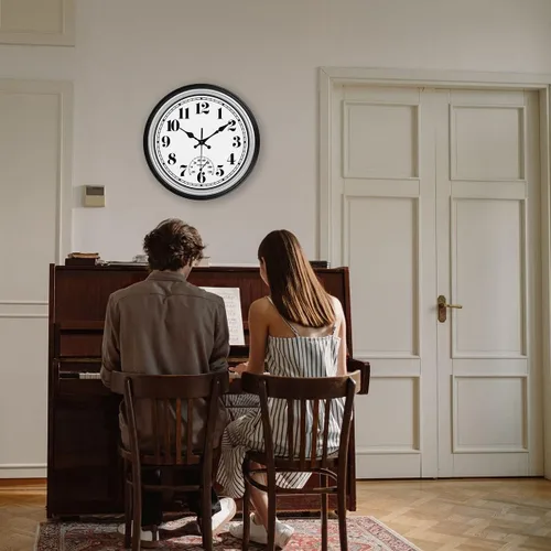 Vista 9 de JENLYSTIME Reloj de pared impermeable retro para interiores y exteriores 12 plata