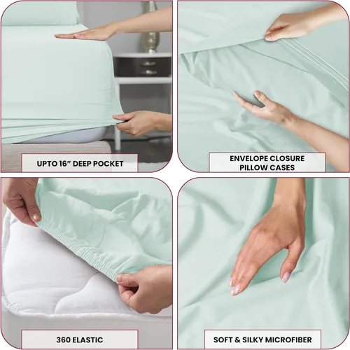 Vista 323 de LUX Décor - Juego de sábanas Twin de microfibra ultrasuave de 3 piezas con sábana encimera, sábana bajera de 16 pulgadas de profundidad y funda