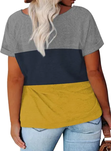 Vista 2 de VISLILY Camisetas casuales de verano de manga corta con abertura lateral para mujer, talla extragrande 1X-4X