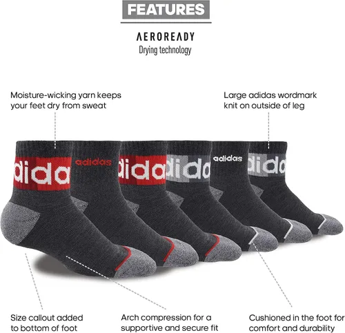 Vista 2 de adidas Calcetines lineales bloqueados para niños y niñas (6 pares)