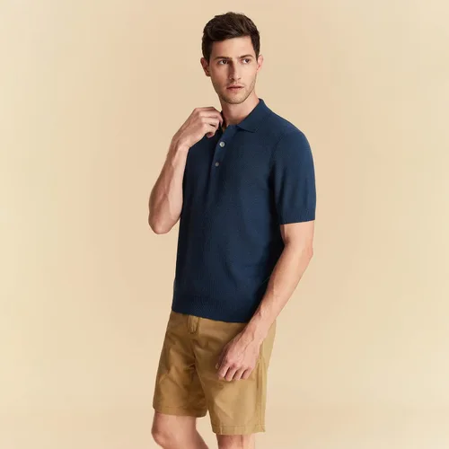 Vista 3 de GreenMount Men's Merino Wool Polo Shirt Jacquard Short Sleeve Soft Light Weight Azul