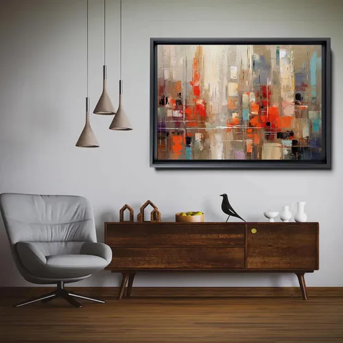 Vista 5 de Vibrant Fusion, Modern Colorful Abstract Wall Art Painting - Canvas Artwork with Red, Maya Blue, and Orange Palette Texture