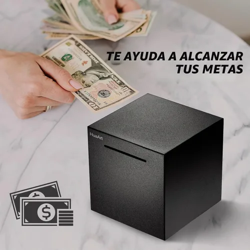 Vista 5 de Alcancía para adultos, huchas seguras hechas de acero inoxidable, solo se puede guardar la alcancía que no se puede sacar (negro, 12 cm)